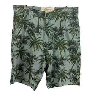 Recycled Blues Cotton Tropical Palm Tree Flat Front 4 Pocket Shorts Mens 36